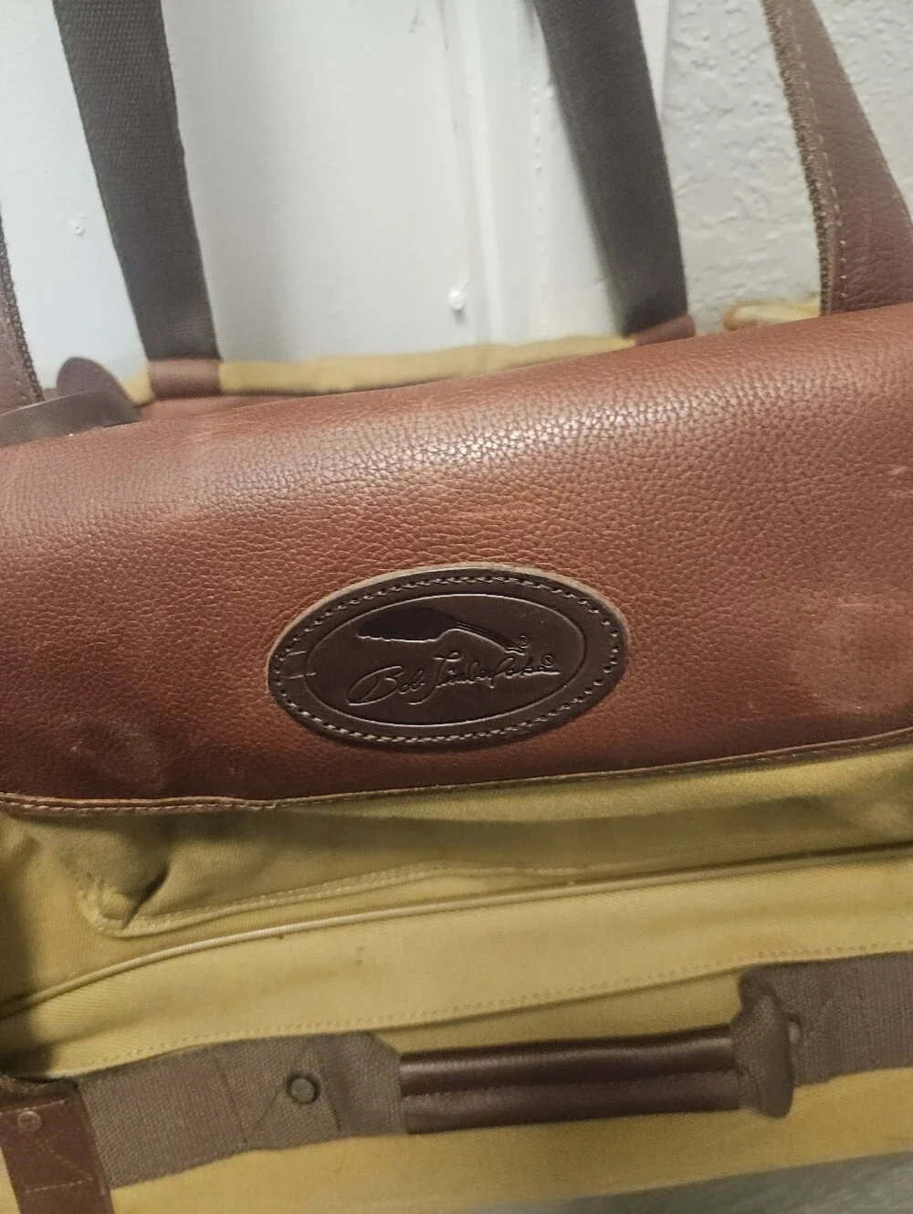 Bob Timberlake Large Tan Canvas Leather Duffle Luggage